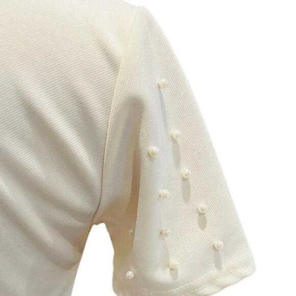 Snidel Cropped Top Pearl Appliqué Beige Size M - Picture 6 of 9